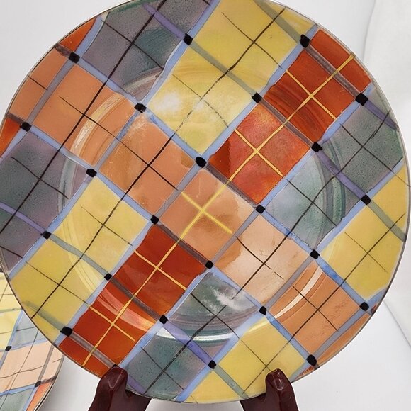 Vintage Goldcastle Lusterware Handpainted Plaid Dessert Plates Set Of 6 1960s - Picture 5 of 6